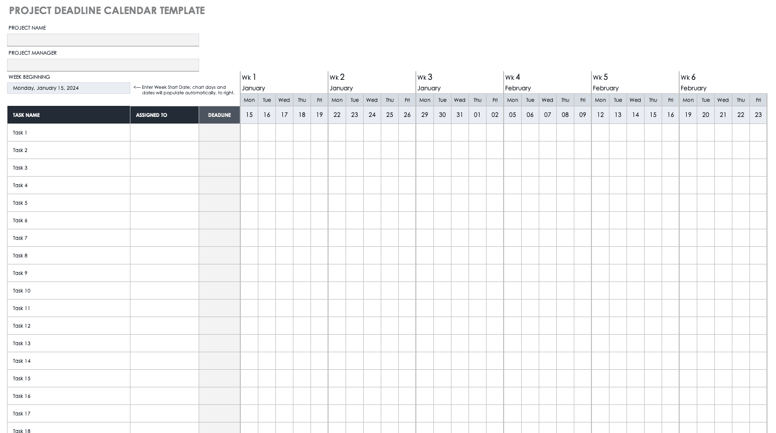 Project Deadline Calendar Template