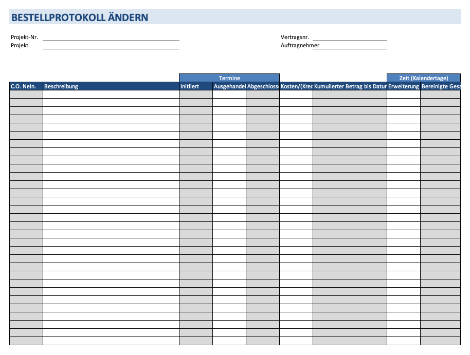 Change Order Log Template German