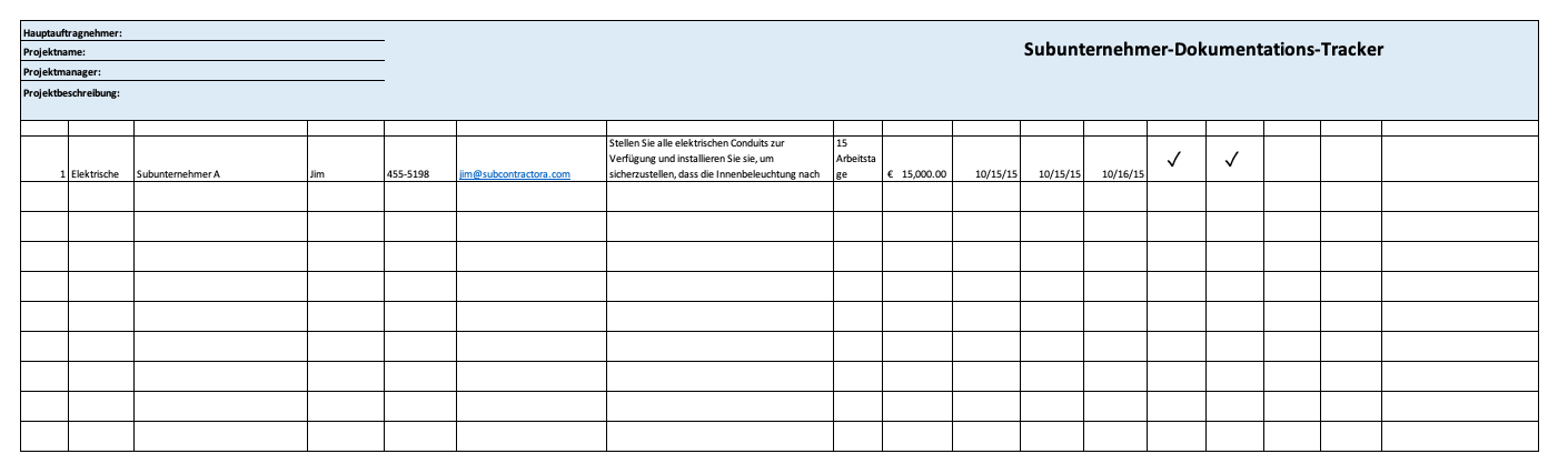 Subcontractor Documentation Tracker Template German