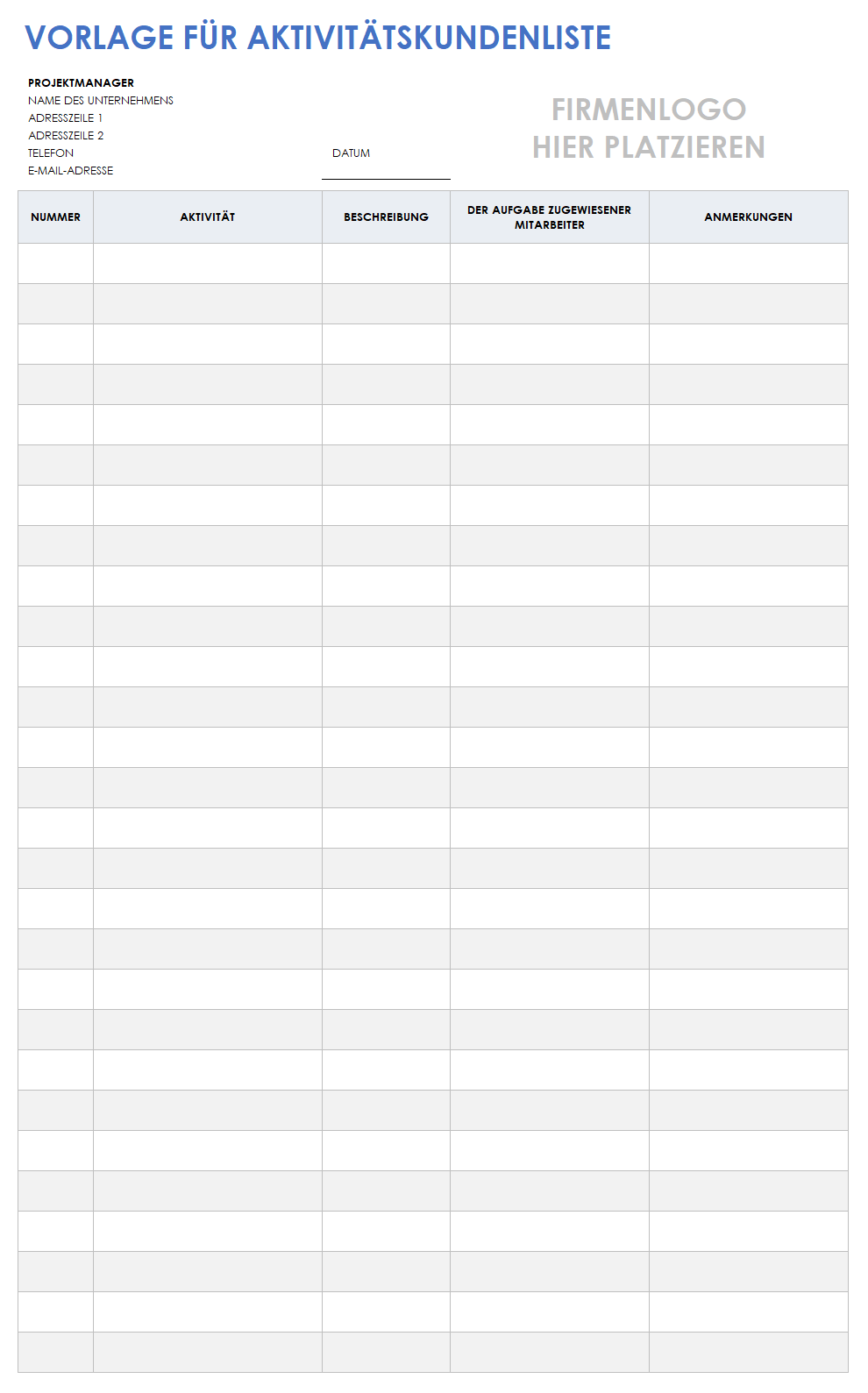  Aktivitäts-Client-Listenvorlage