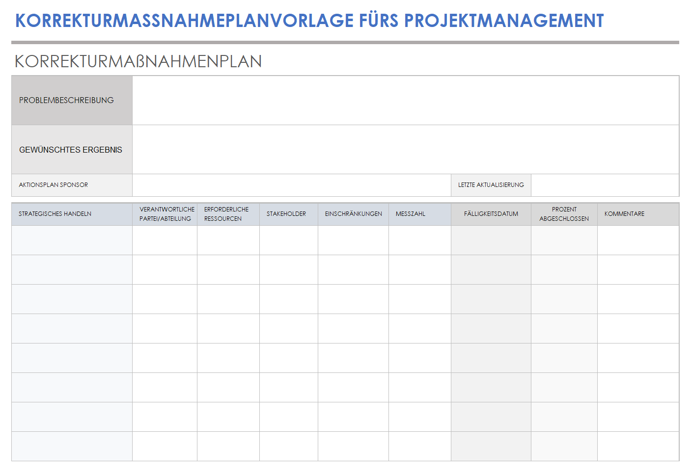  Vorlage für einen Projektmanagement-Korrekturmaßnahmenplan