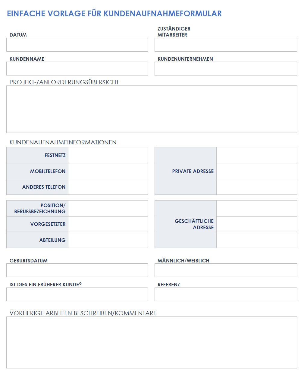  Vorlage für ein einfaches Kundenaufnahmeformular
