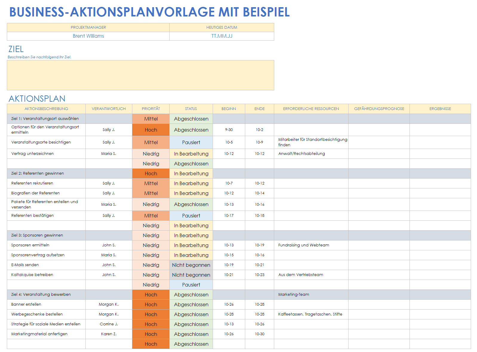  Beispielvorlage für einen Geschäftsaktionsplan