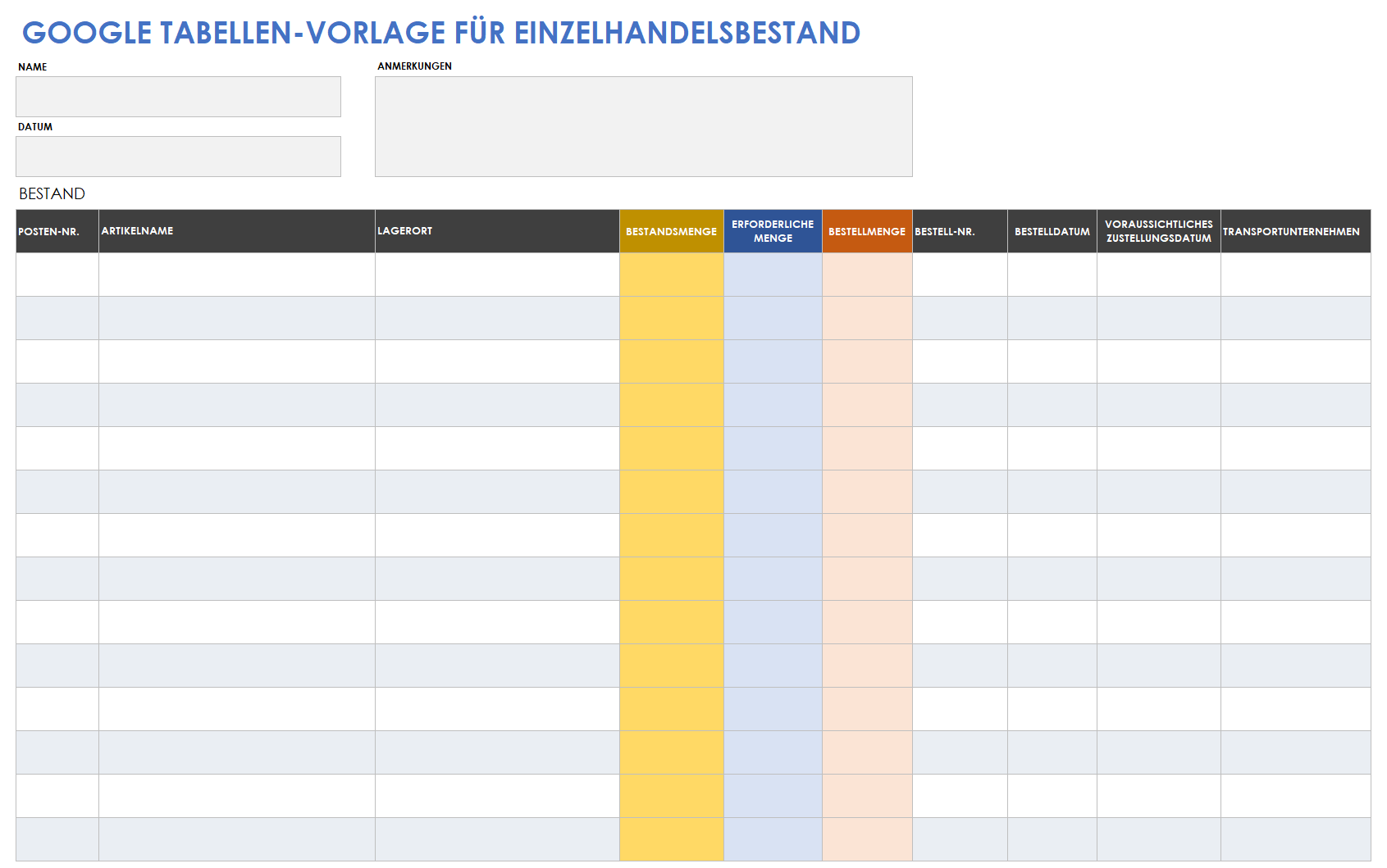  Vorlage für Einzelhandelsinventar in Google Sheets