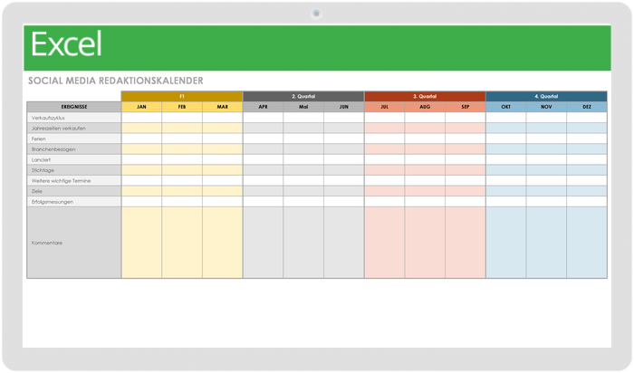 Redaktionskalender für soziale Medien