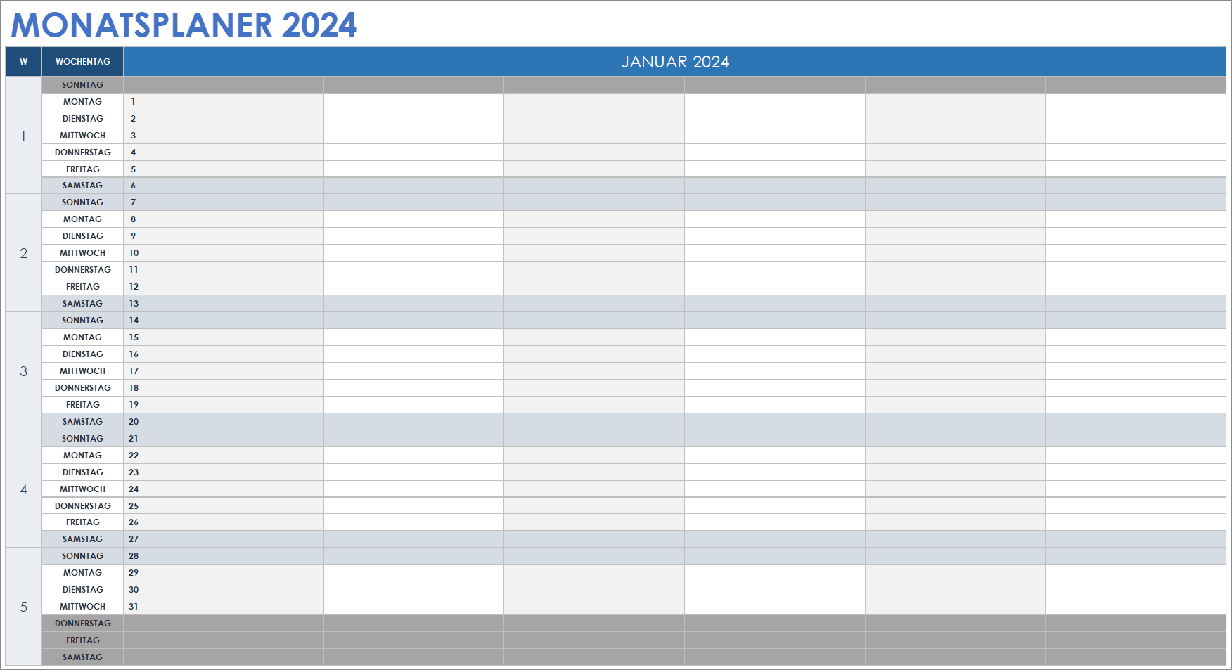  Vorlage für den Monatsplaner 2024