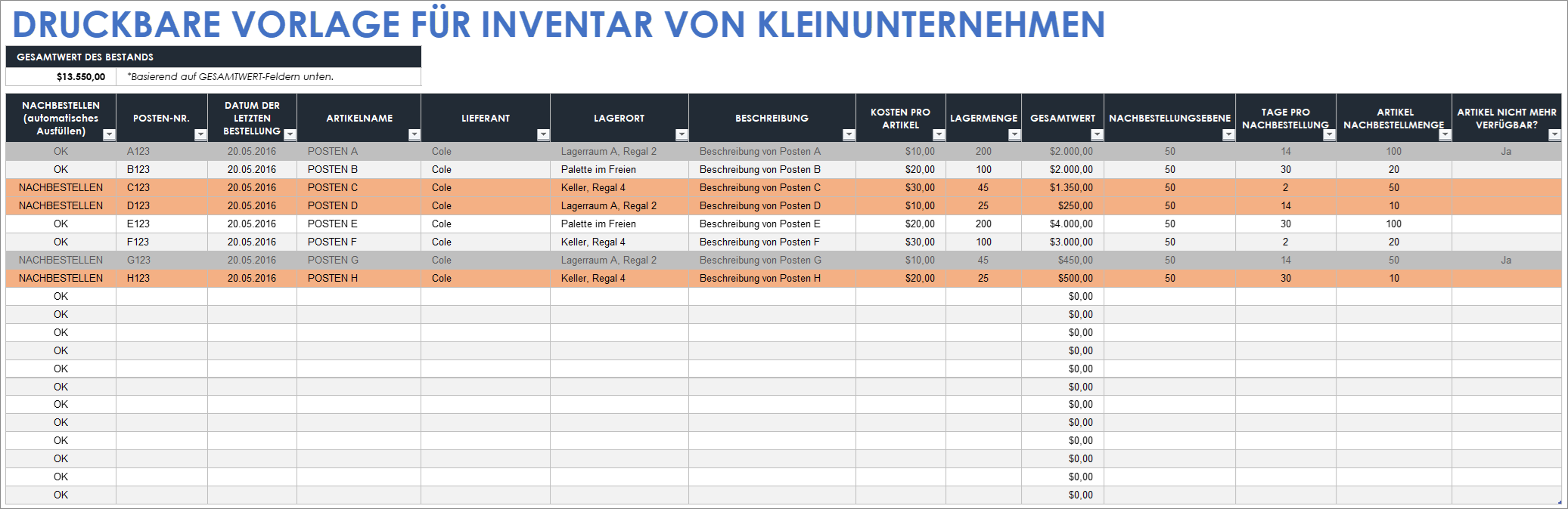  Druckbare Bestandsvorlage für Kleinunternehmen