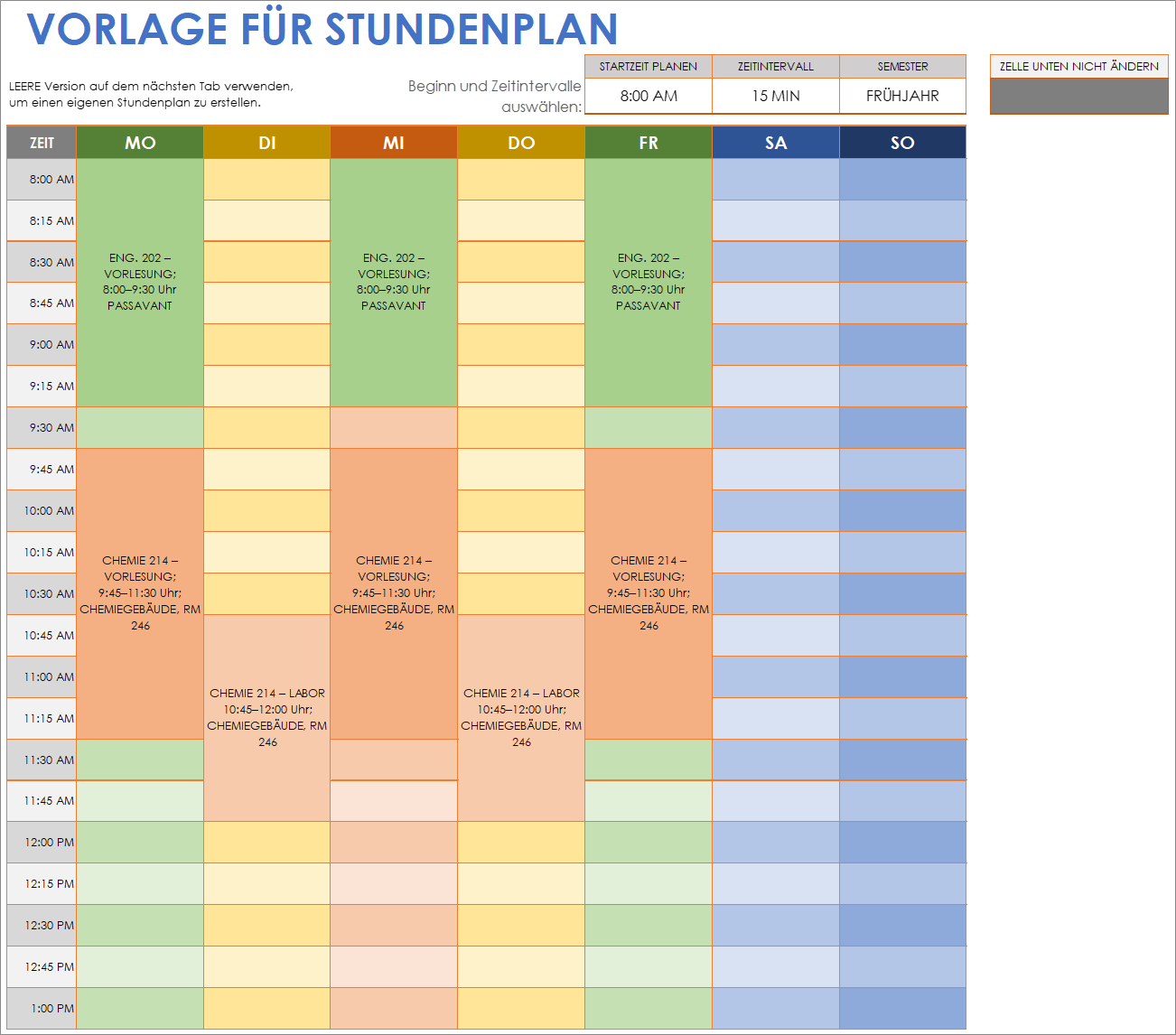  Vorlage für einen Stundenplan