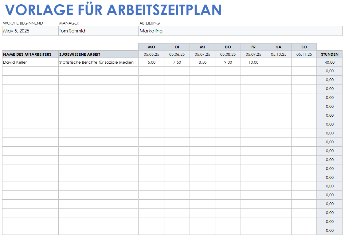  Arbeitsplan-Vorlage