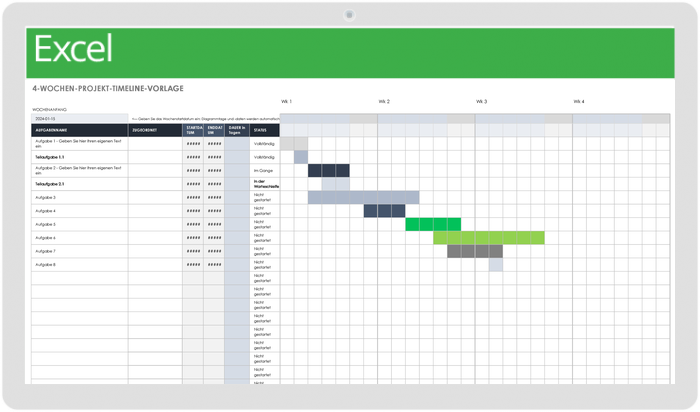  4-wöchige Vorlage für den Projektzeitplan