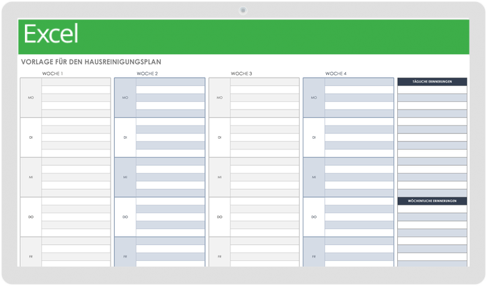Vorlage für den Hausreinigungsplan