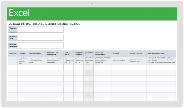  Vorlage für das Risikoregister der internen Revision