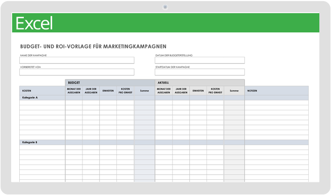 Marketingkampagnenbudget und ROI-Vorlage