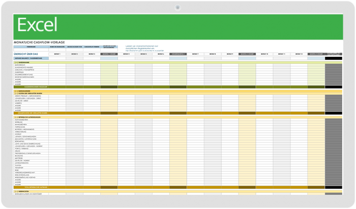  Monatliche Cashflow-Vorlage