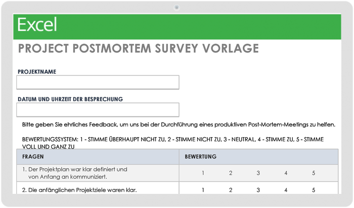 Vorlage für eine Postmortem-Umfrage des Projekts