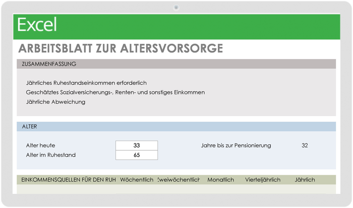 Vorlage für ein Arbeitsblatt zur Ruhestandsplanung