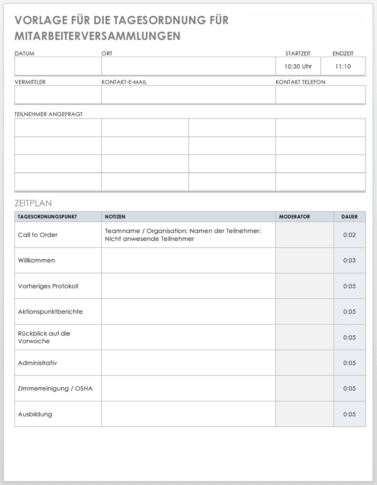 Staff Meeting Agenda Template 49539 - DE