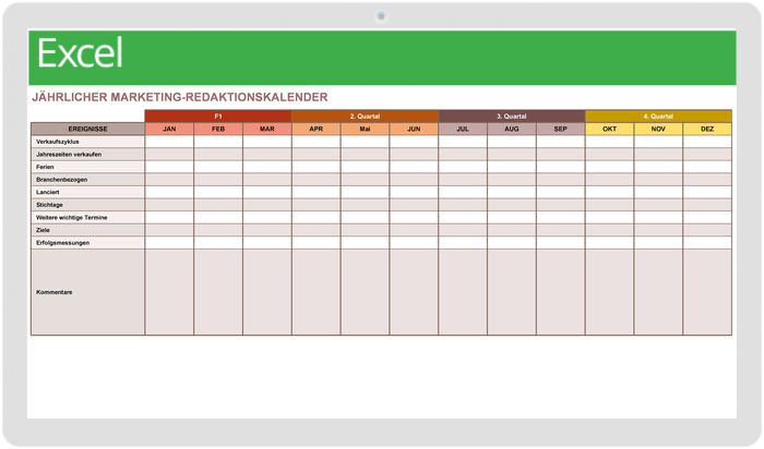  Vorlage für Marketing-Redaktionskalender